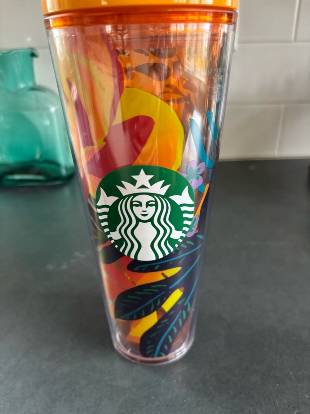 Starbucks Multicolor Floral Orange-Accent Tumbler